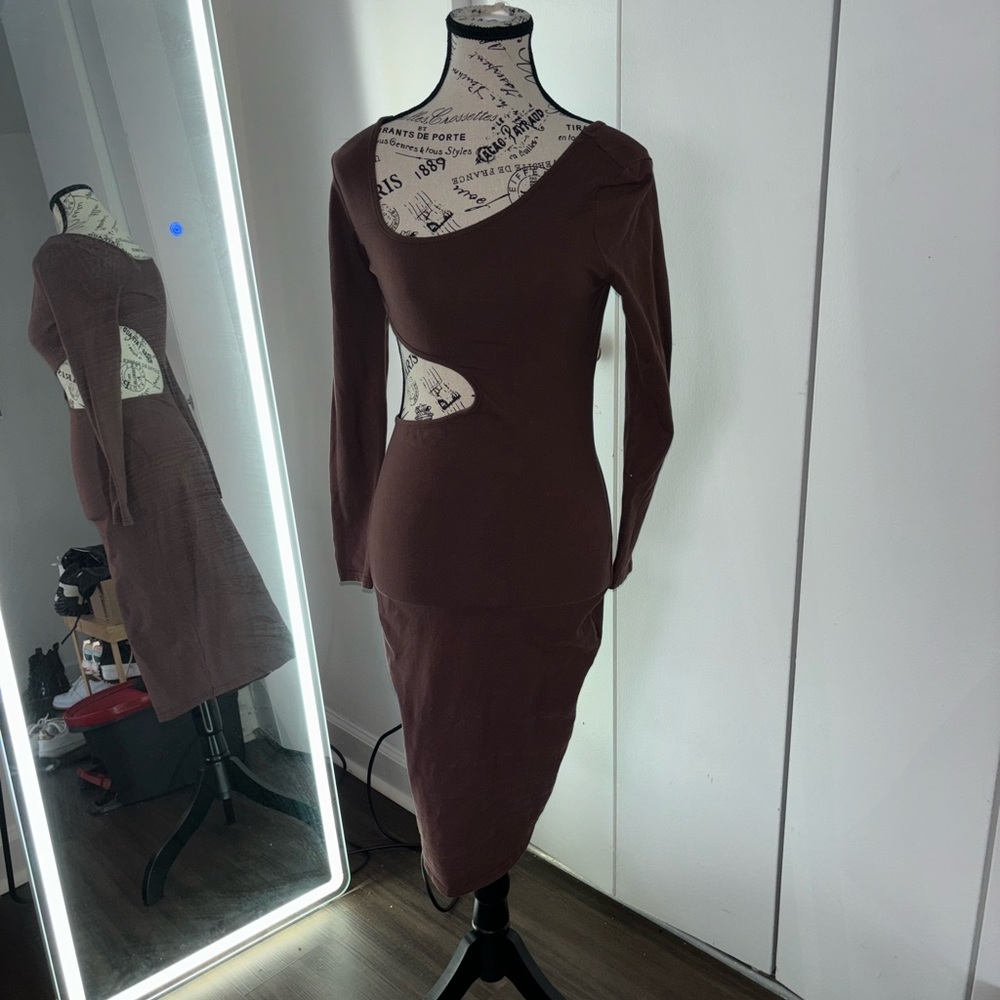 SHEIN Brown Asymmetrical Bodycon Dress